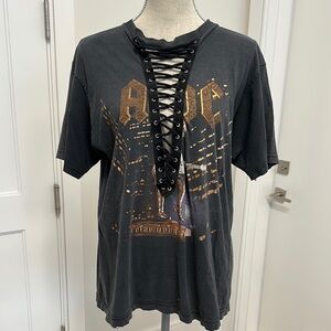Black Lace-Up Graphic T-Shirt